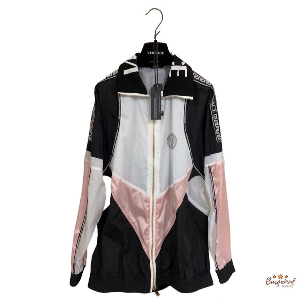 Authentic Versace White Black Pink Full Zip Nylon Jacket NWT - Size 42